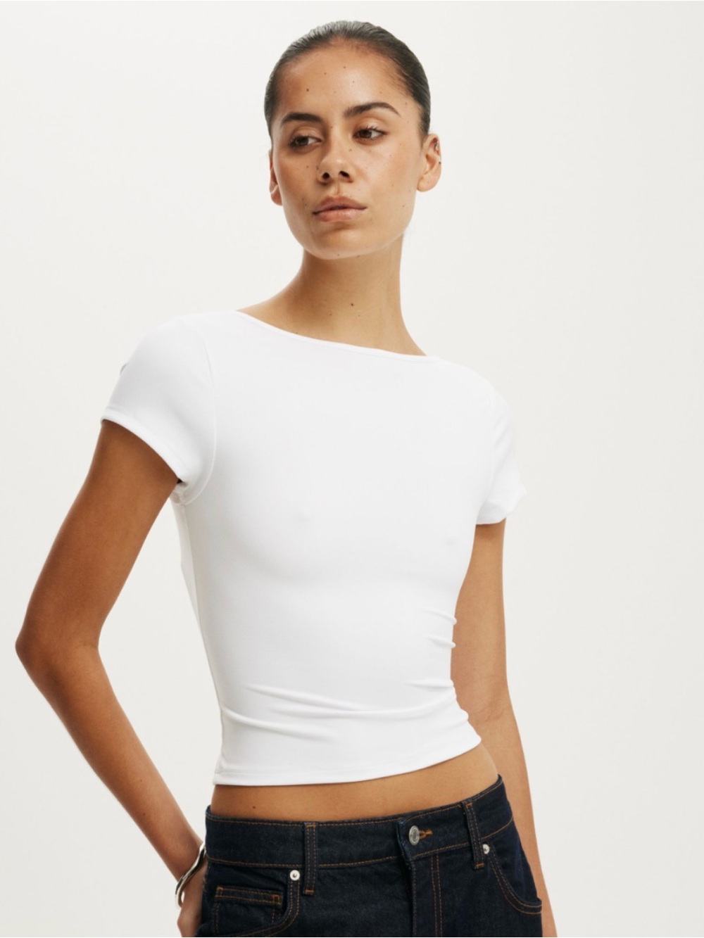 Cotton On White Backless Short Sleeve Crop Top
